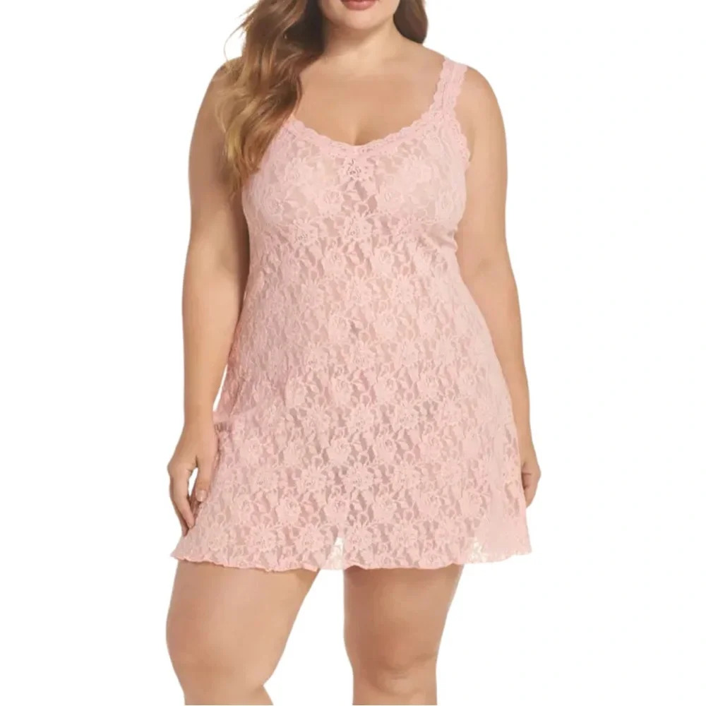 Hanky Panky Pink Plus Size Signature Lace V-Neck Chemise Nightgown Dress Size 3X